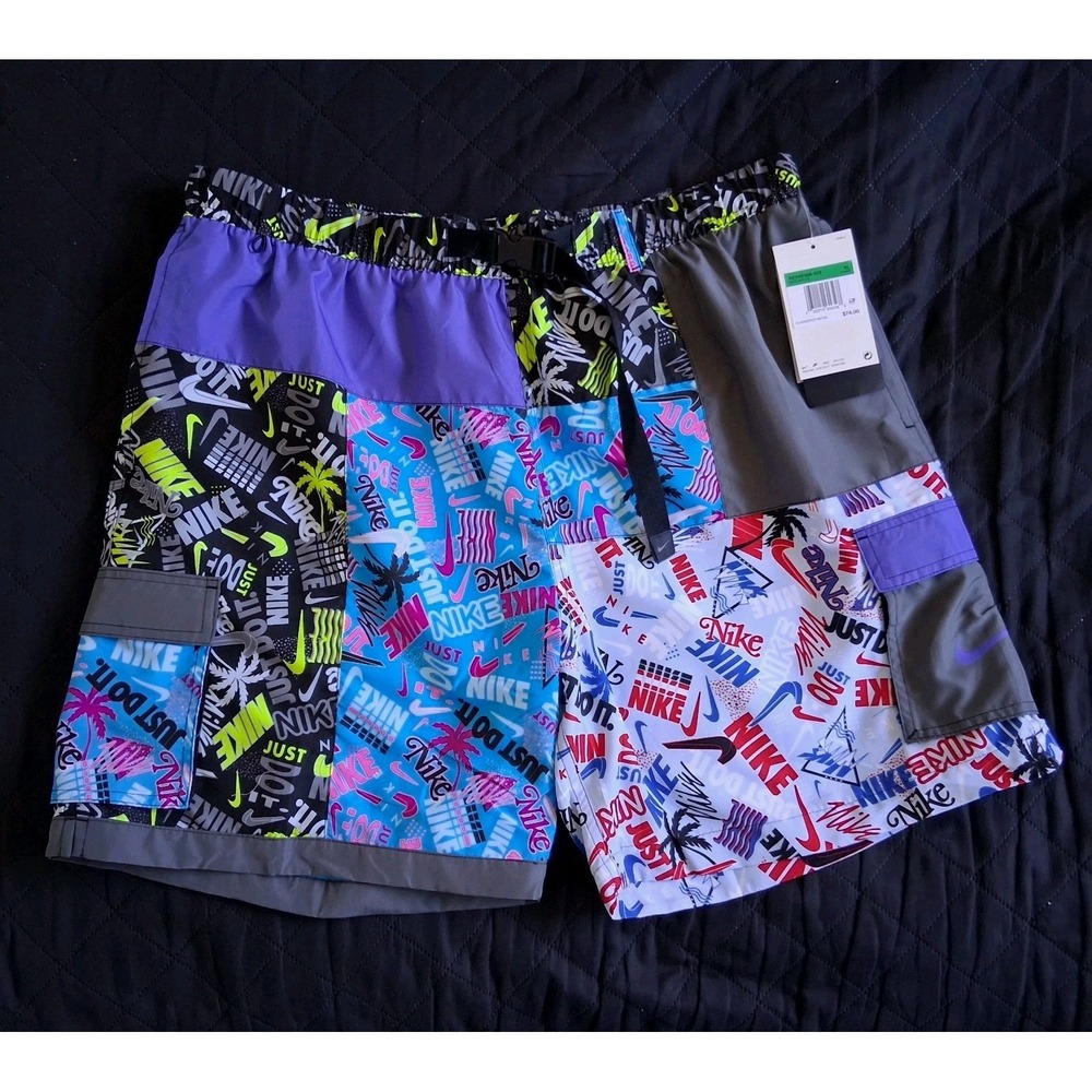 NWT Nike Voyage Swim Volley Shorts Size XL x 7" All Over Print Cargo Lined $ 74